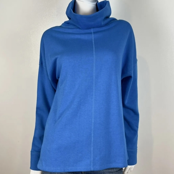 Ruby Ribbon Size S Funnel Neck Sweatshirt Pullover Top Long Sleeve Blue Zipper - Picture 1 of 6